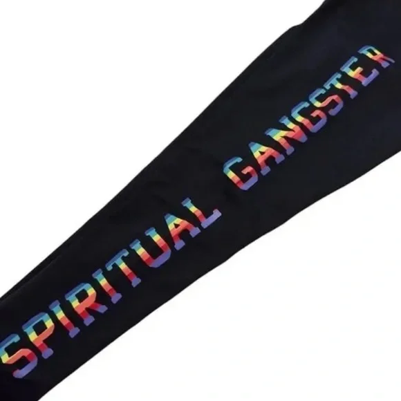 NWT Spiritual Gangster Black Rainbow High Rise Leggings with Colorful Logo - Picture 3 of 8